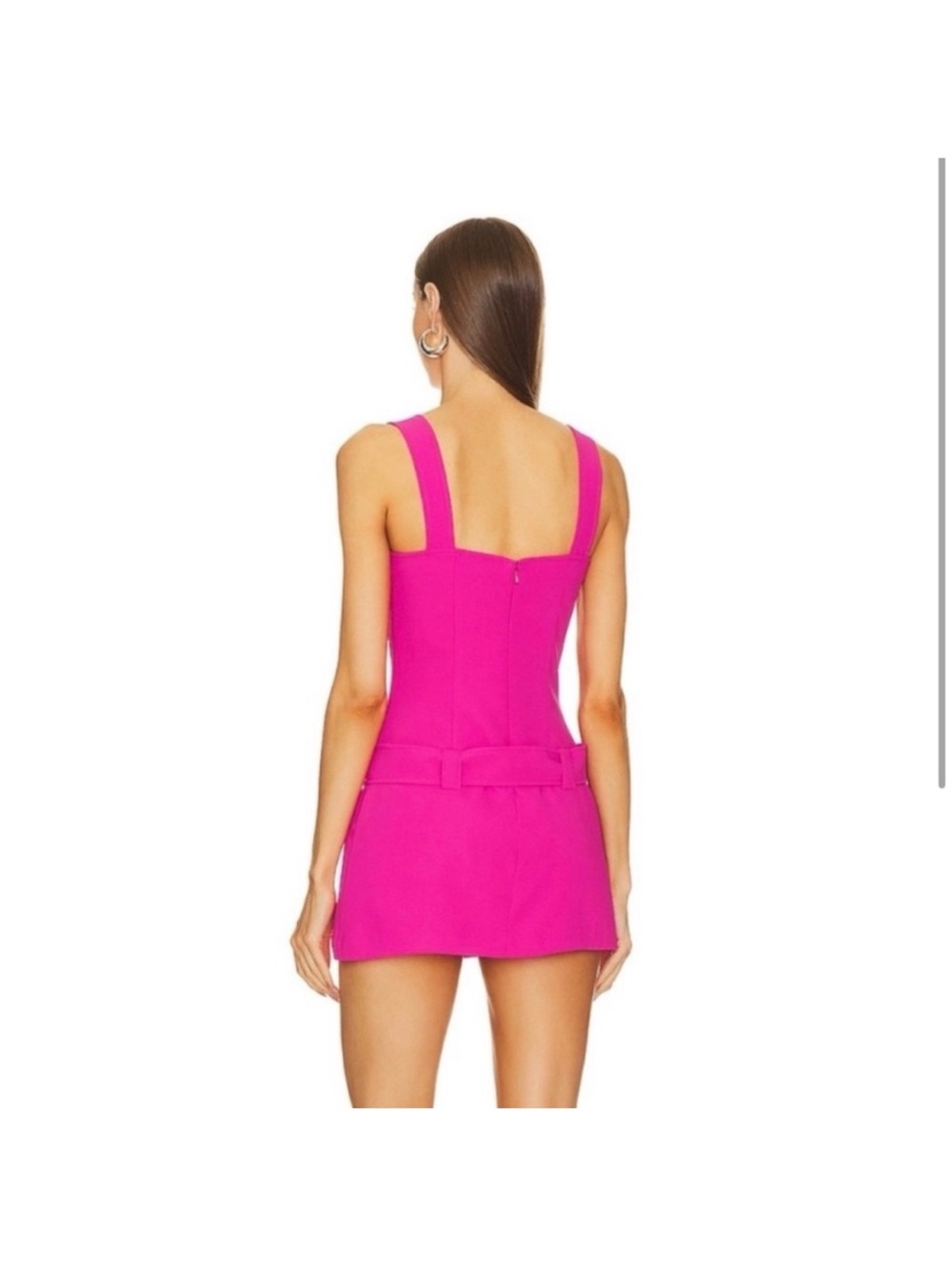 Like new—-Amanda Uprichard Hot Pink Square-Neck Mini Romper with Belt - Picture 2 of 6